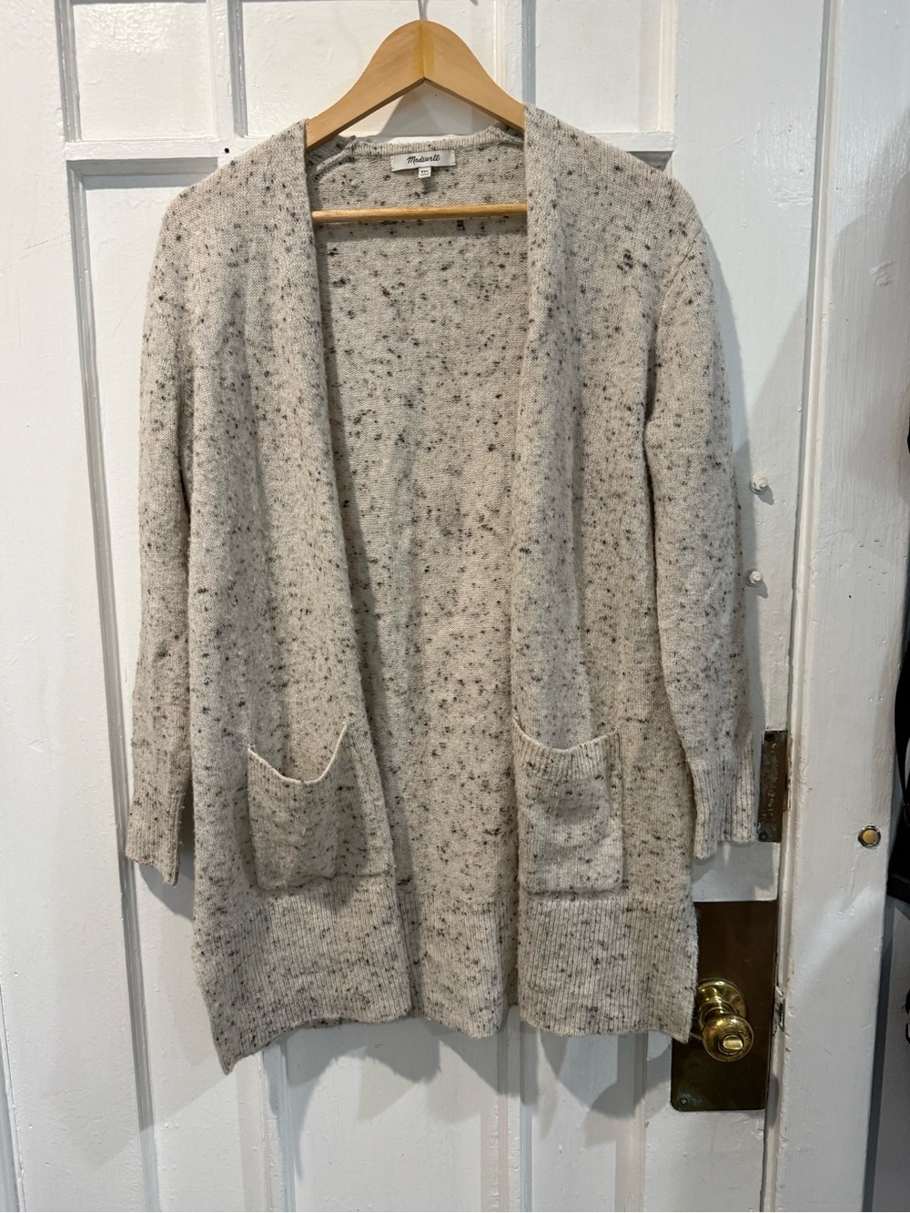 Madewell Speckled Cream Open-Front Cardigan
